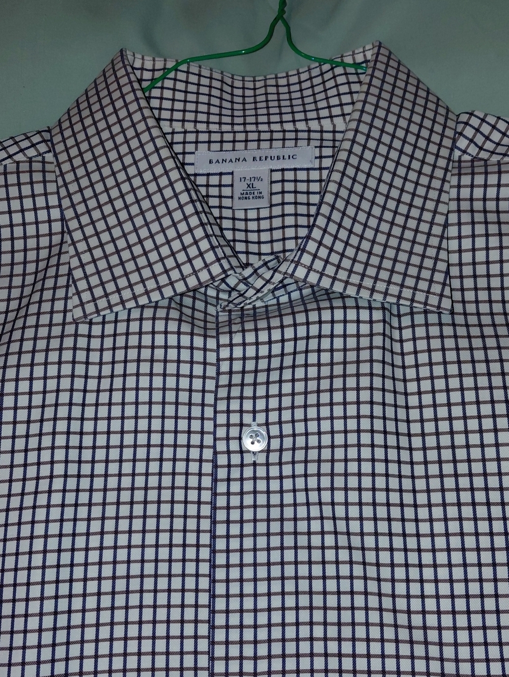 Banana Republic Men’s White Shirt with Navy Windowpane Check